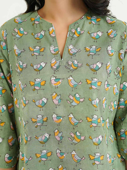 Cotton Printed Lounge Wear Coord Set Green