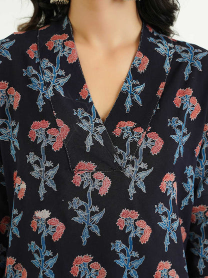 Cotton Printed Classic Straight Kurta Black