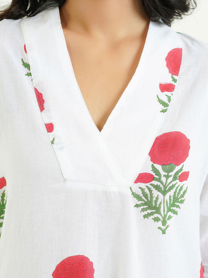 Cotton Printed Classic Straight Kurta White