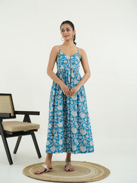 V-Neck Long Strappy Dress Sapphire