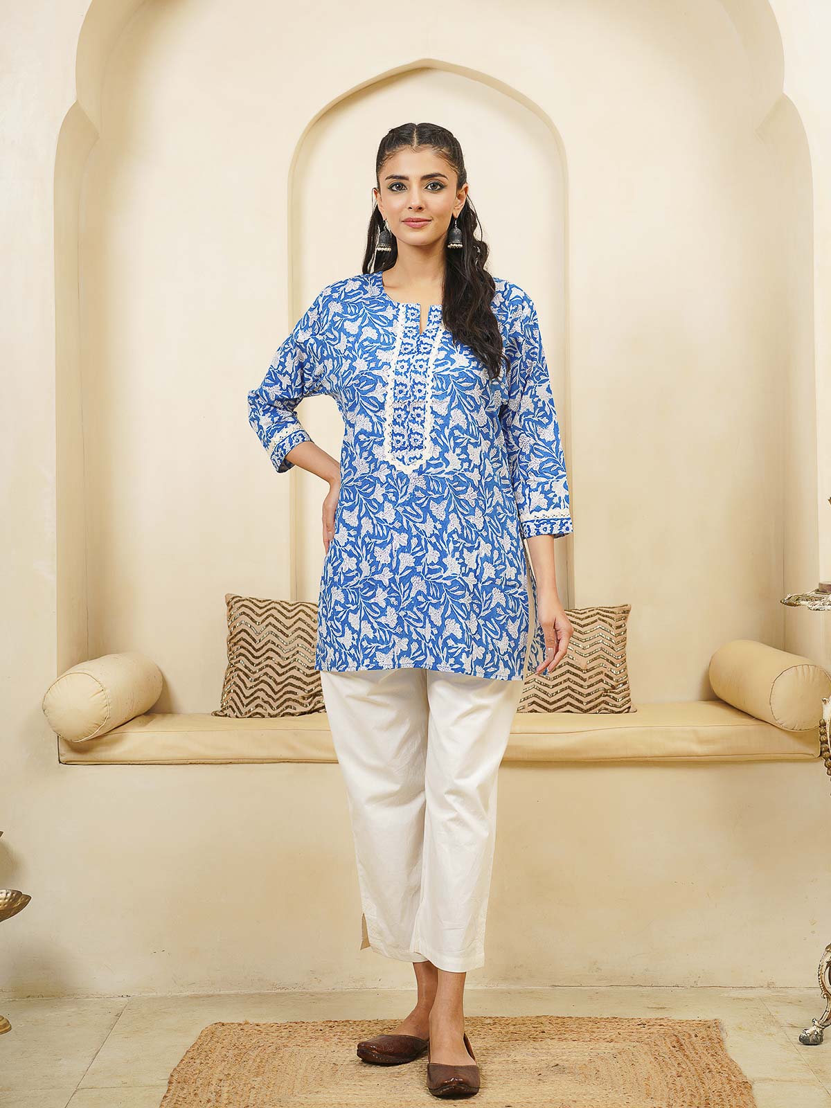 Block-Printed Cotton Zoya Kurti Blue