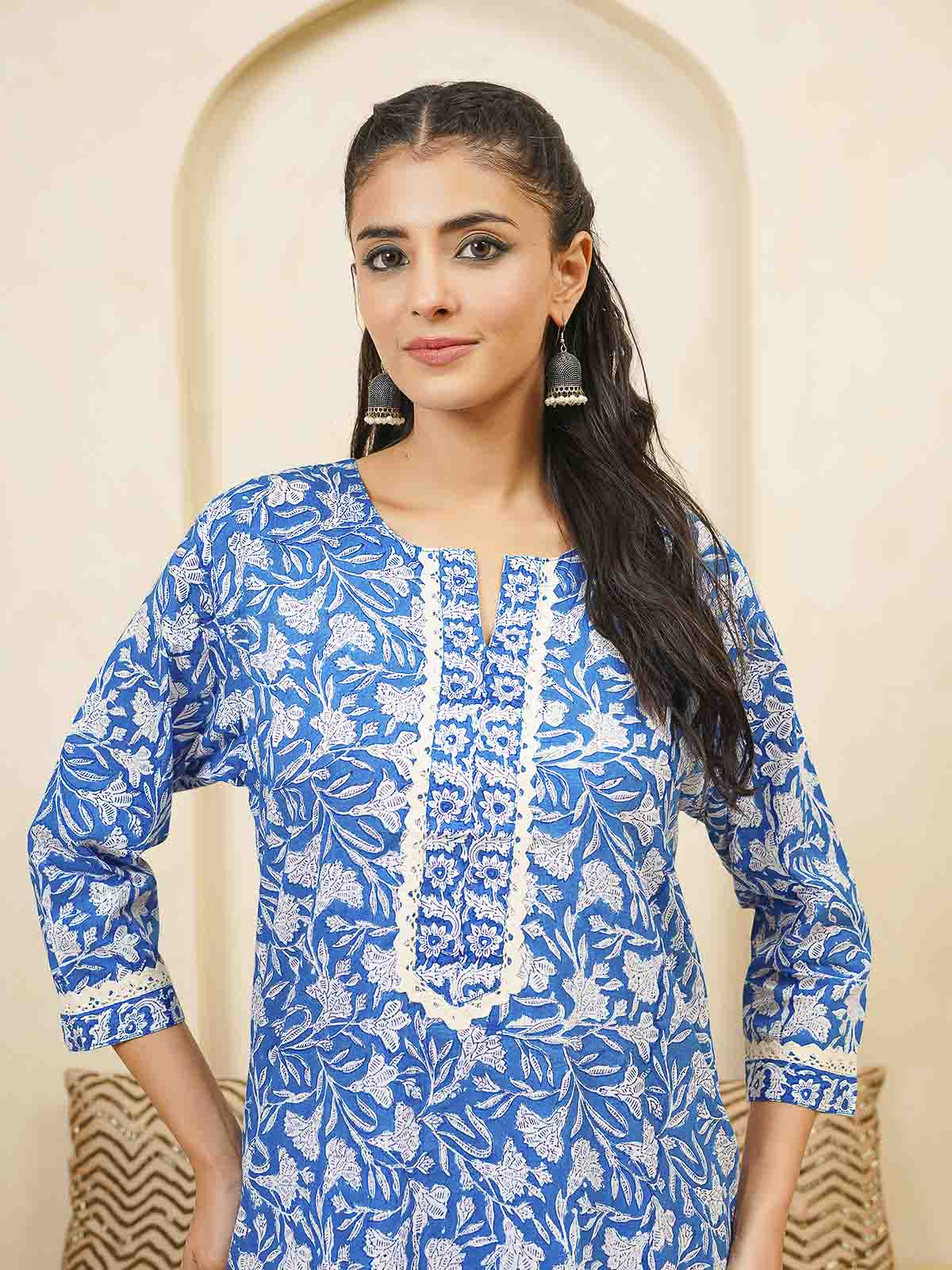 Block-Printed Cotton Zoya Kurti Blue