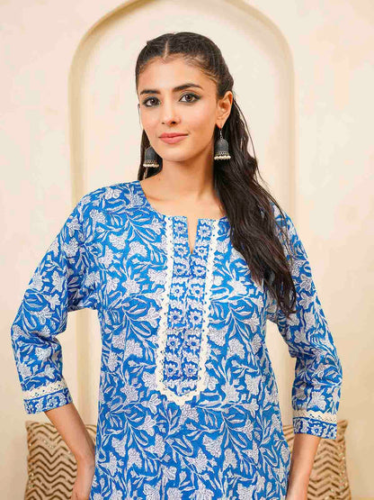 Block-Printed Cotton Zoya Kurti Blue