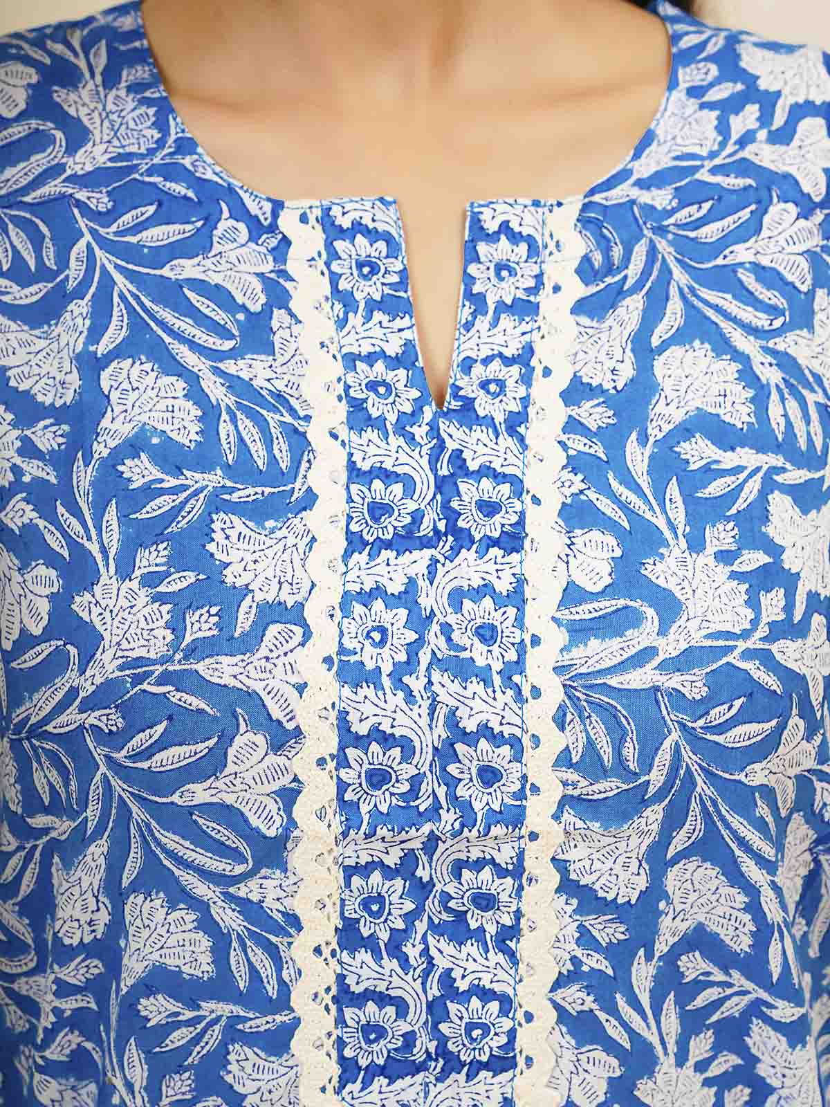 Block-Printed Cotton Zoya Kurti Blue