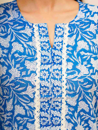 Block-Printed Cotton Zoya Kurti Blue