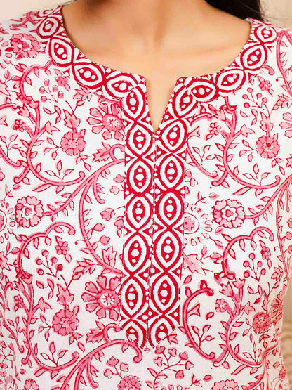 Cotton Block Printed Long Kurta Pink
