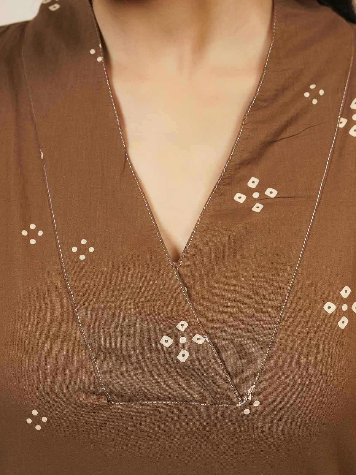 Cotton Printed Straight Kurta Brown