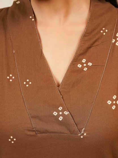 Cotton Printed Straight Kurta Brown
