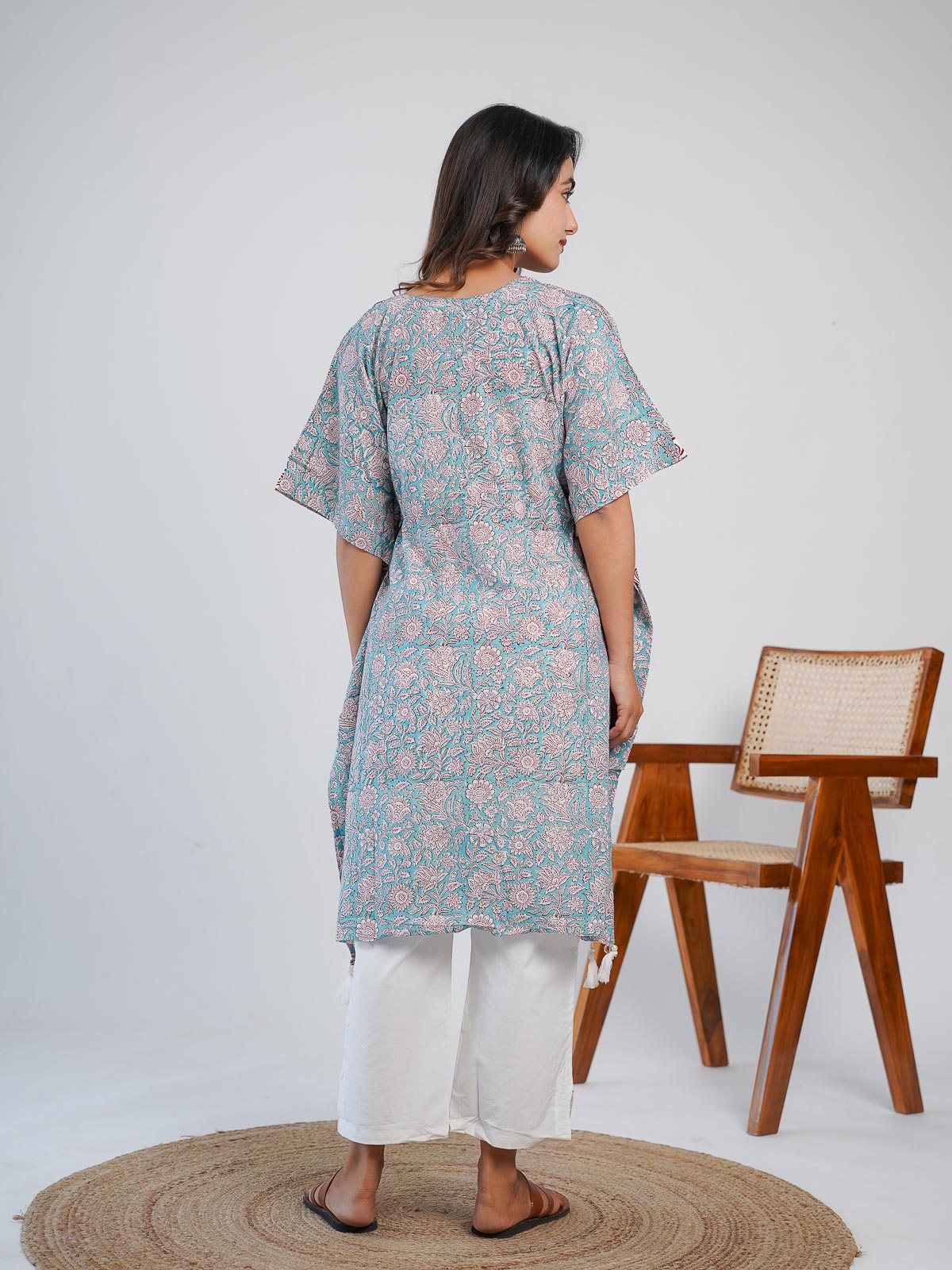 Tassel Kaftan aqua blue - Goodhand