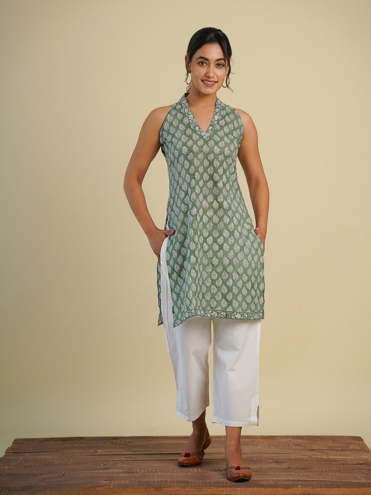 Naaz Halter Kurti Green - Goodhand