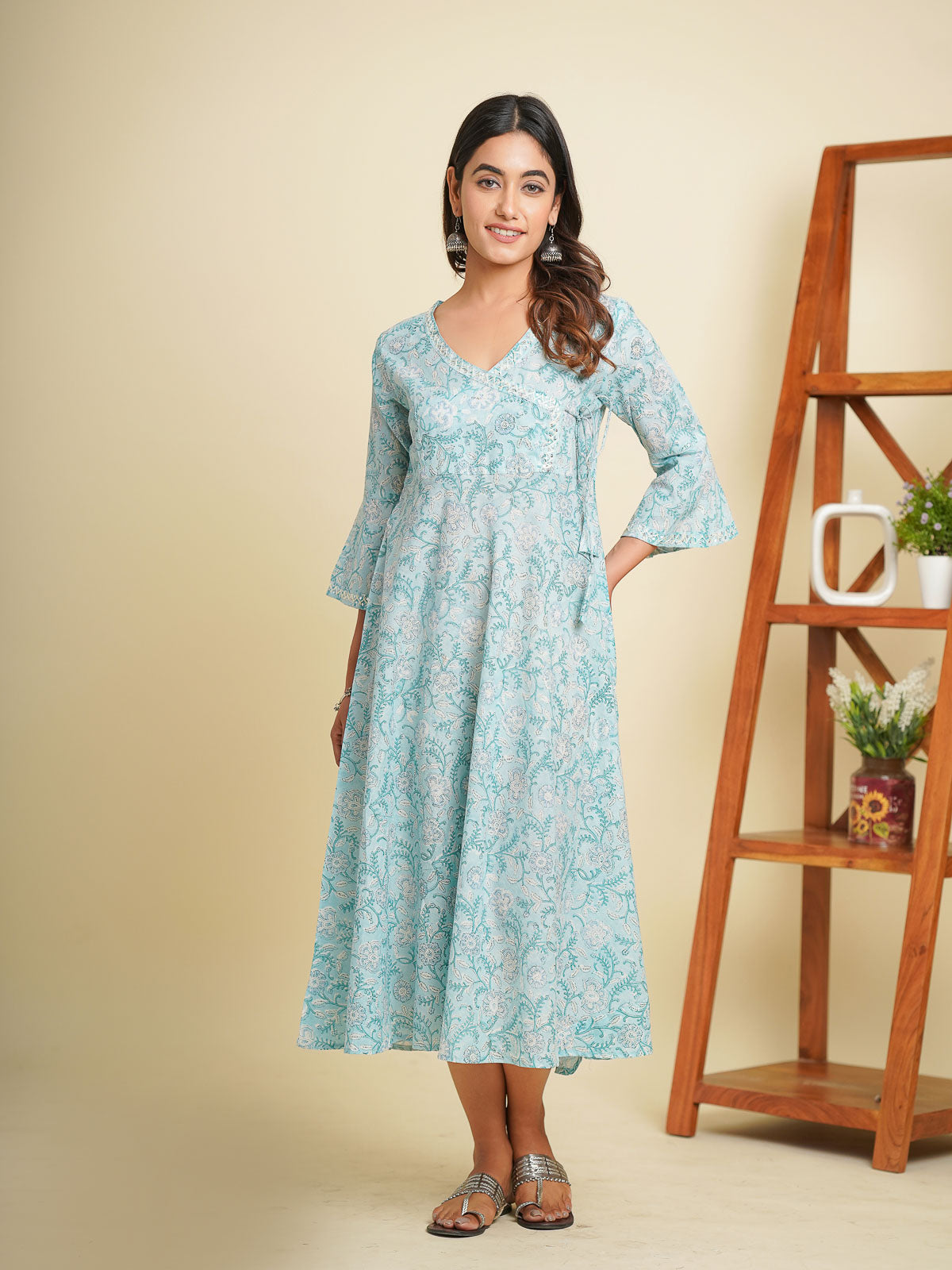 Angrakha Long Kurta Sky Blue - Goodhand