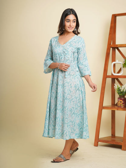 Angrakha Long Kurta Sky Blue - Goodhand