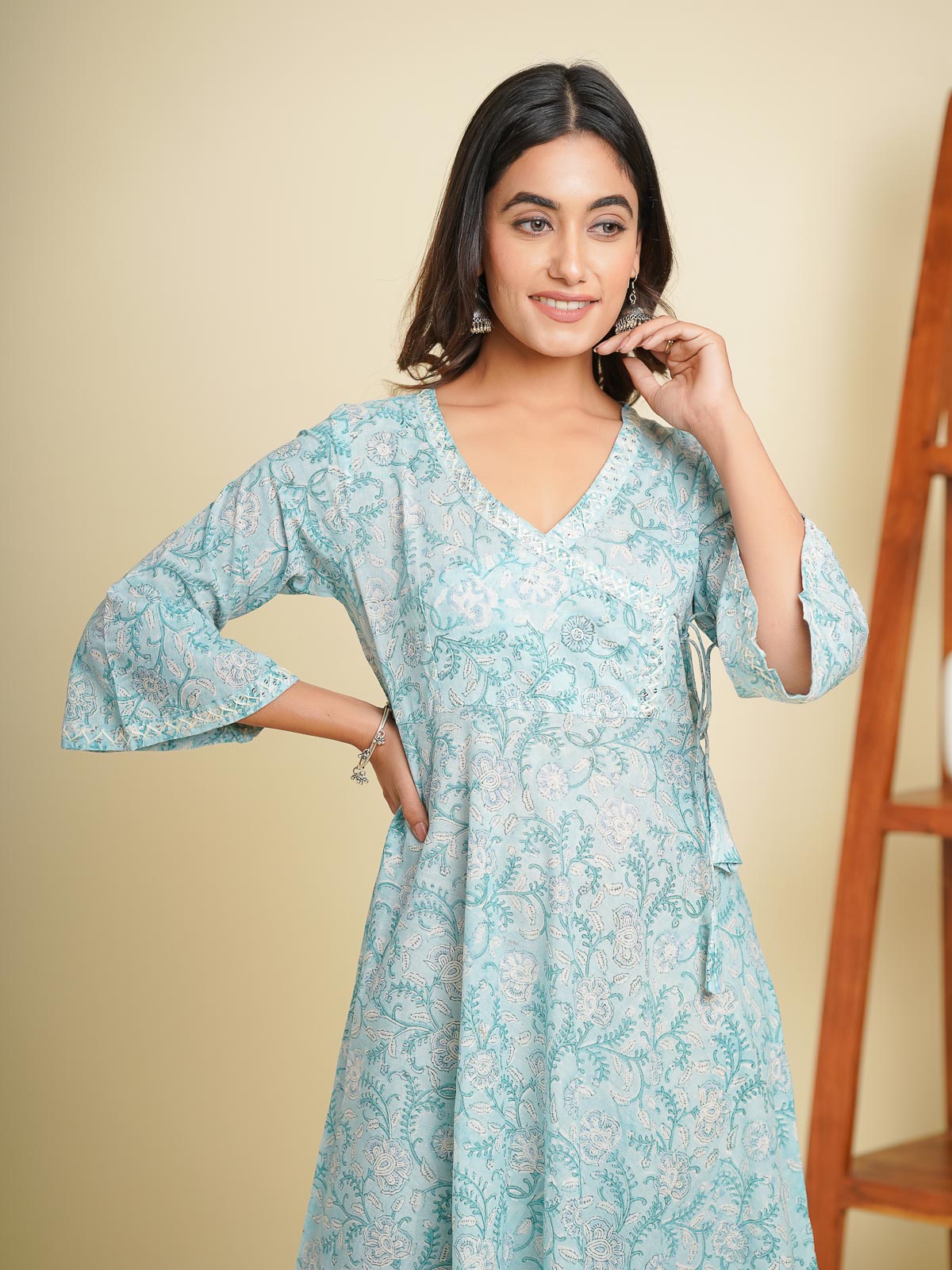 Angrakha Long Kurta Sky Blue - Goodhand