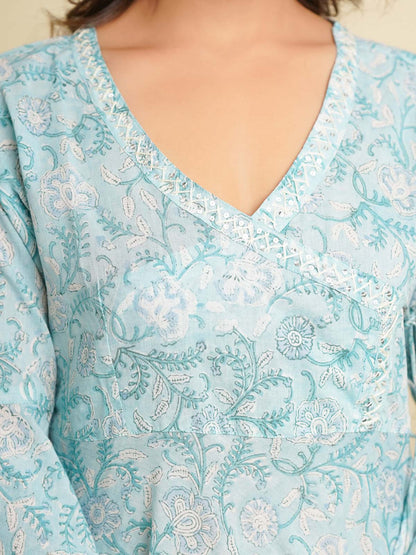 Angrakha Long Kurta Sky Blue - Goodhand