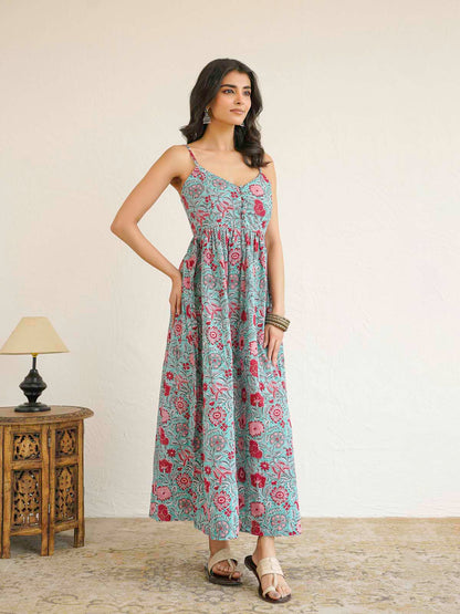 V-Neck Long Strappy Dress Light Green