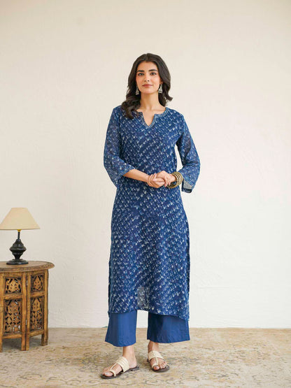 Cotton Printed Kantha Style Set For Women Indigo Patti
