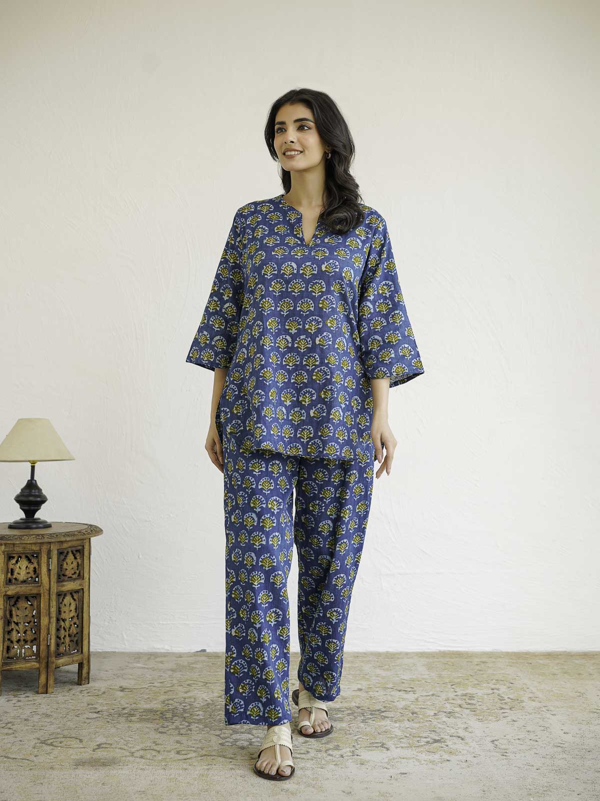 Cotton Printed Lounge Wear Coord Set Blue