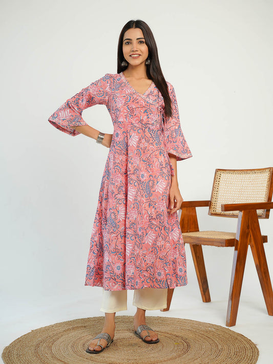 Angrakha Long Kurta Pink - Goodhand