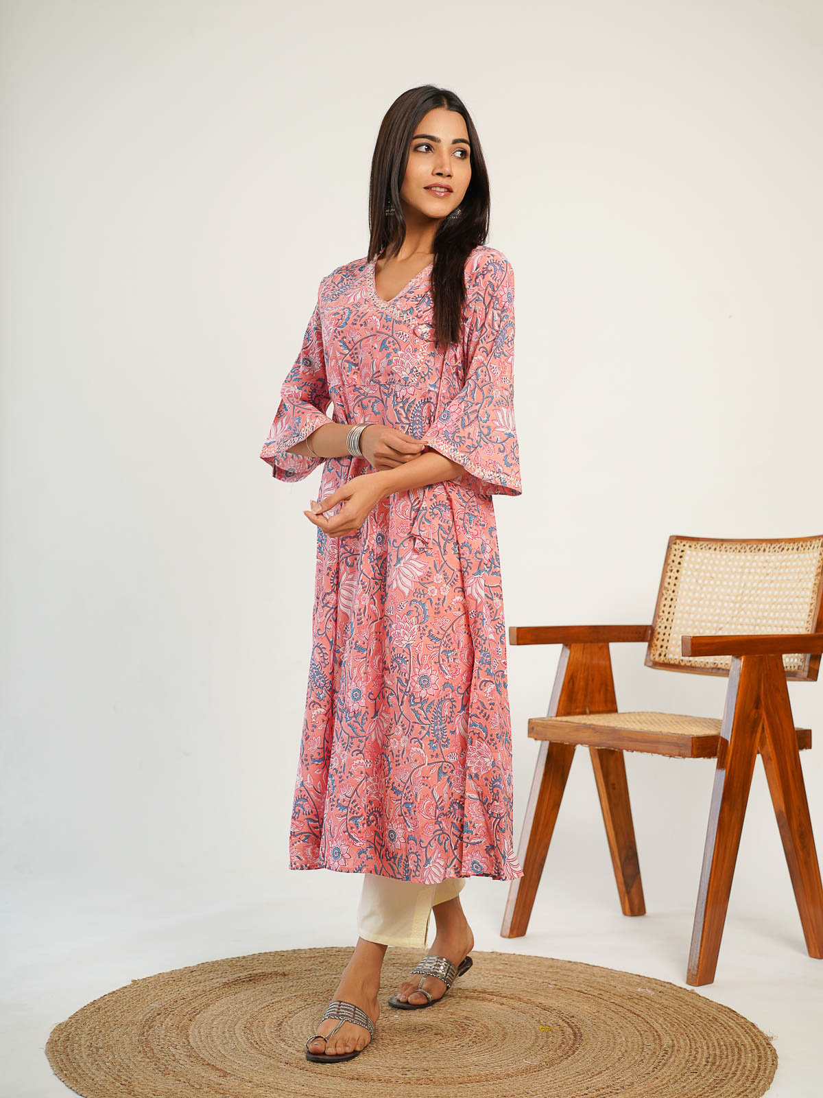 Angrakha Long Kurta Pink - Goodhand