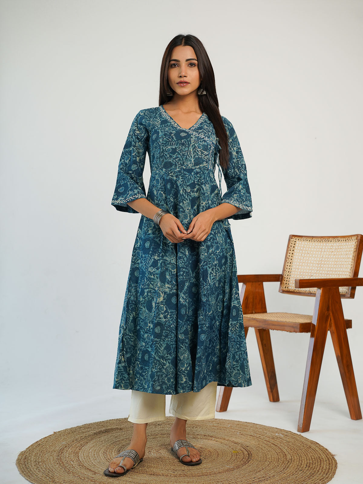 Angrakha Long Kurta Neel - Goodhand