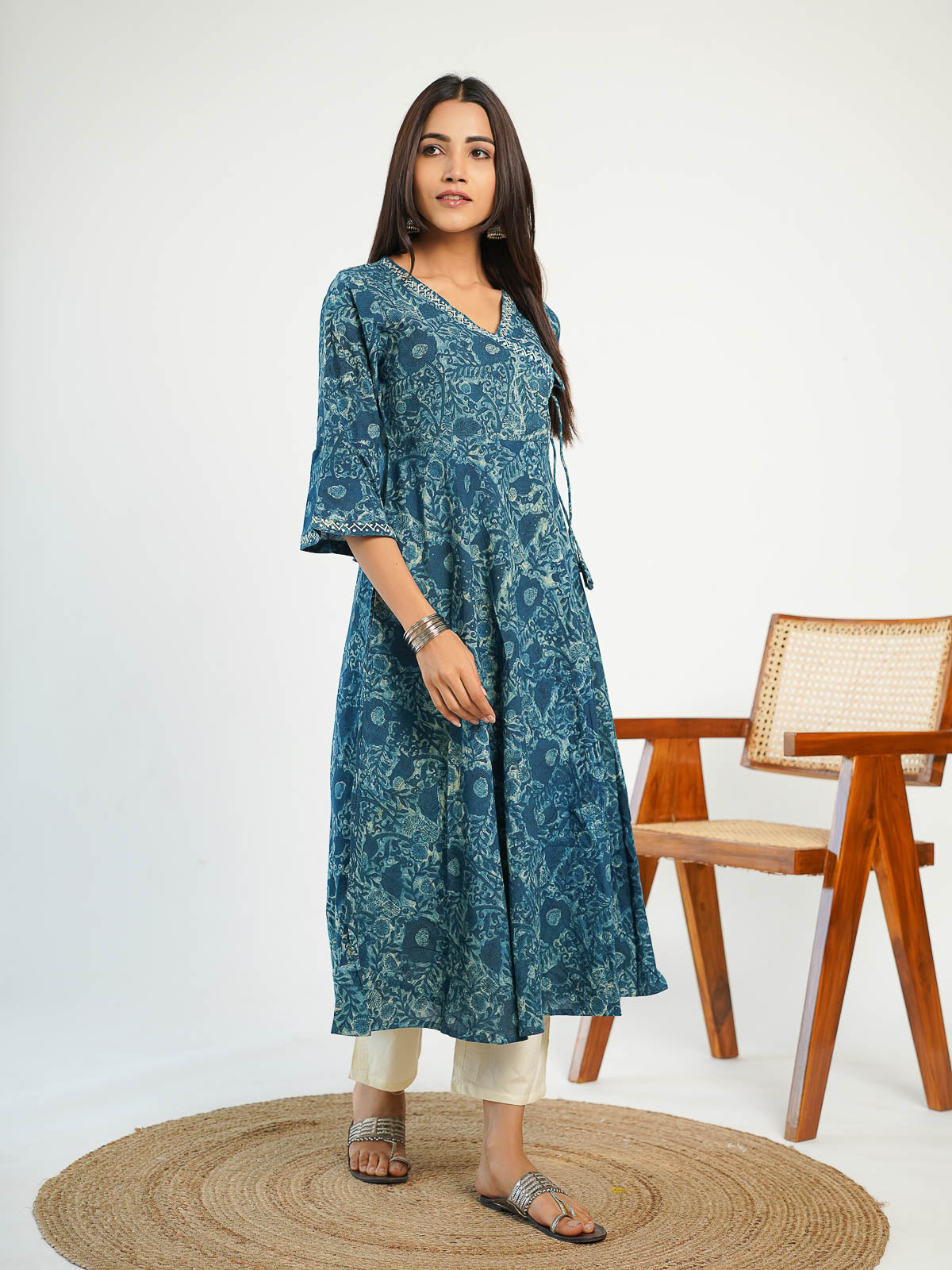 Angrakha Long Kurta Neel - Goodhand