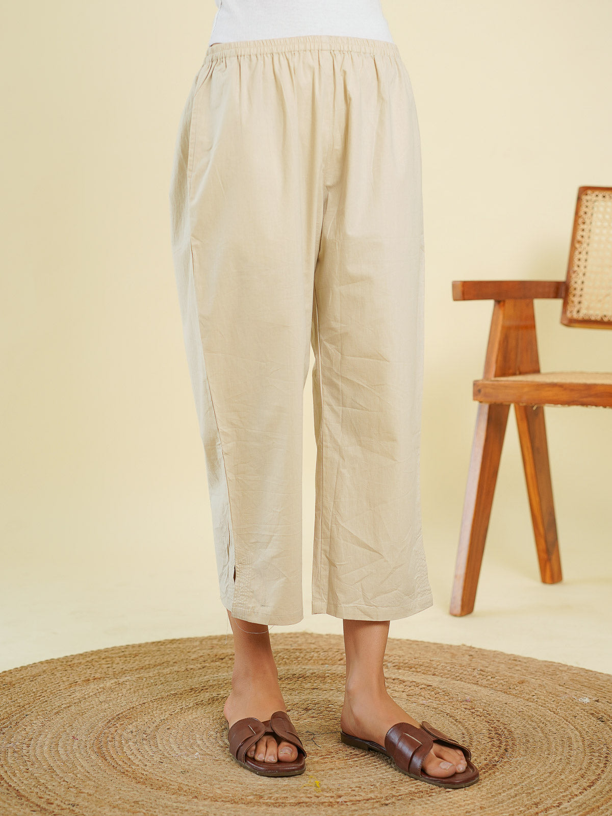 Ankle Length Pant Biege - Goodhand