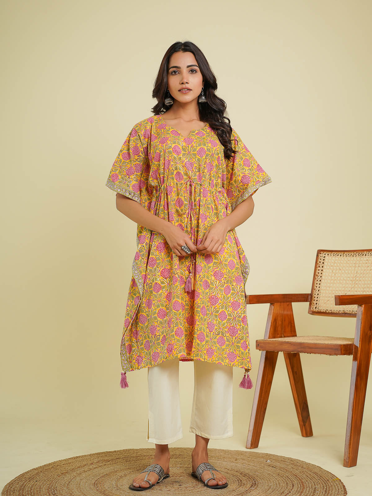 Tassel kaftan marigold yellow - Goodhand