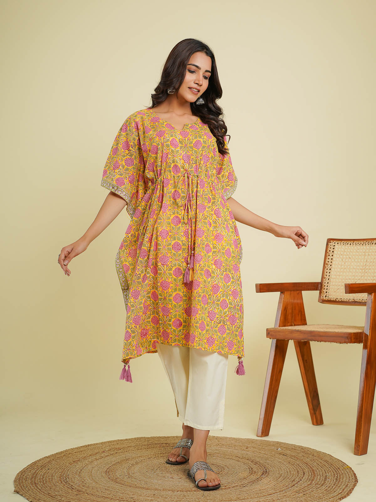 Tassel kaftan marigold yellow - Goodhand