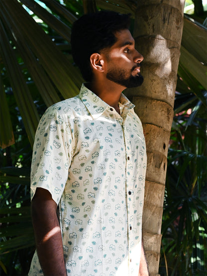 Men's Relaxed Fit Cotton Shirt – Half Sleeves - White Elephant
