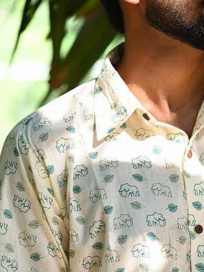 Men's Relaxed Fit Cotton Shirt – Half Sleeves - White Elephant