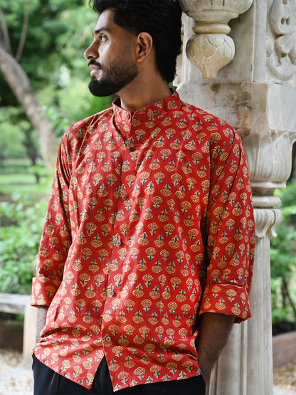 Men's Relaxed Fit Cotton Shirt – Full Sleeves - Red Booty