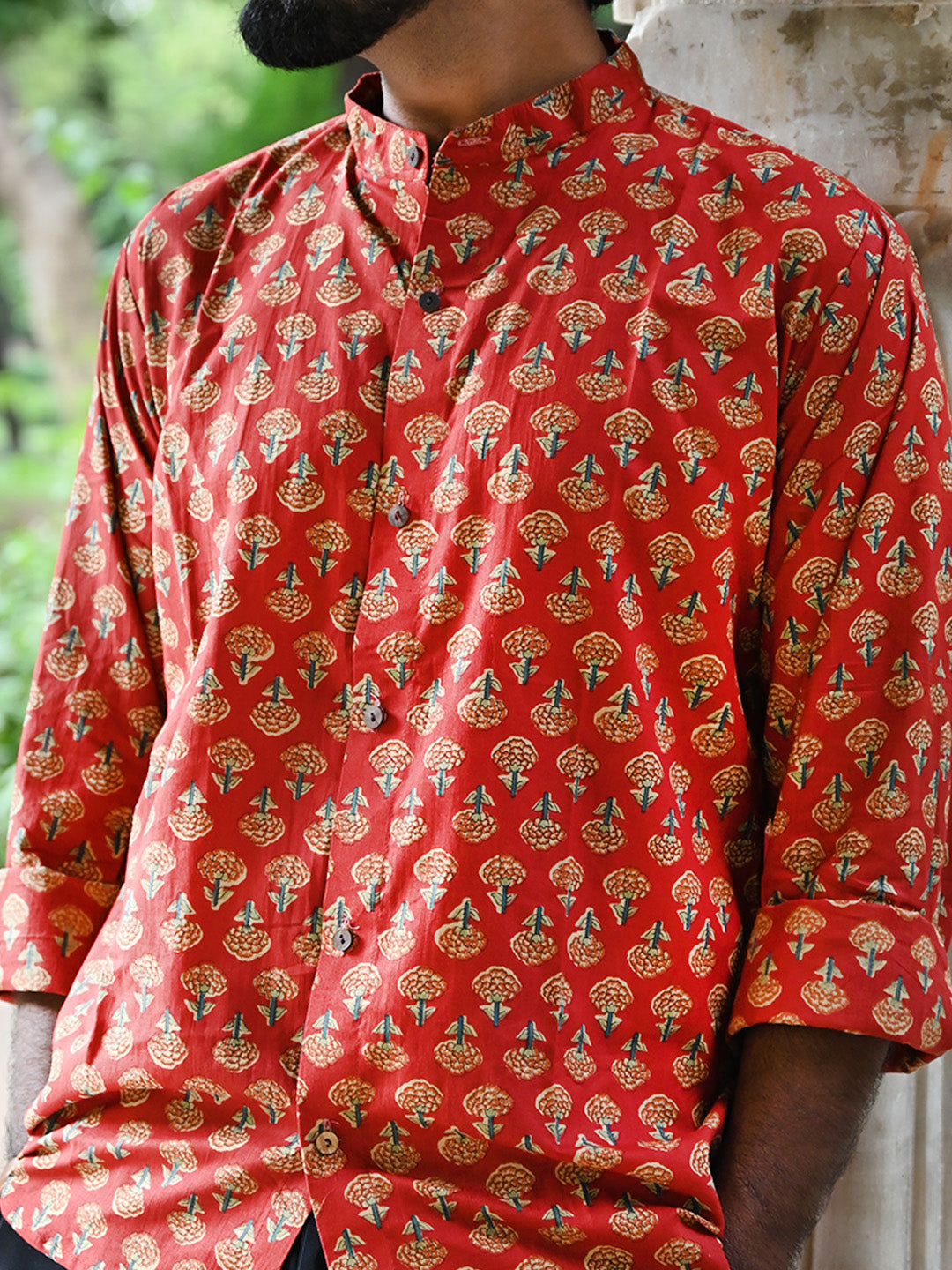 Men's Relaxed Fit Cotton Shirt – Full Sleeves - Red Booty