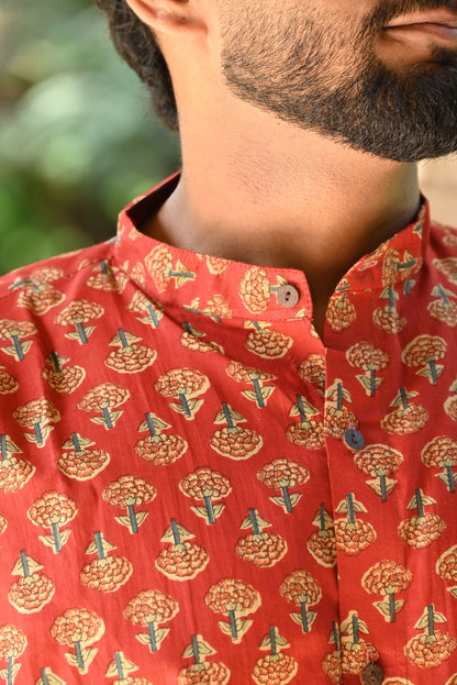 Men's Relaxed Fit Cotton Shirt – Full Sleeves - Red Booty