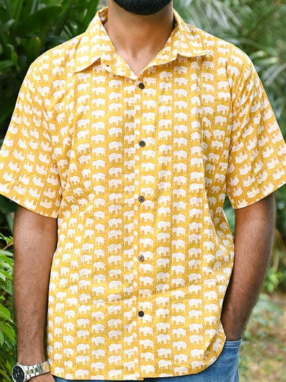 Men's Relaxed Fit Cotton Shirt – Half Sleeves - Yellow Elephant
