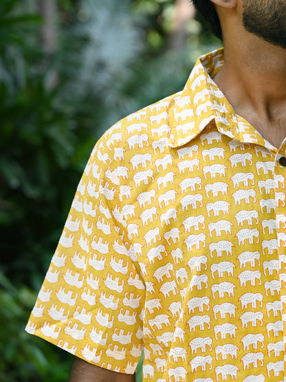 Men's Relaxed Fit Cotton Shirt – Half Sleeves - Yellow Elephant