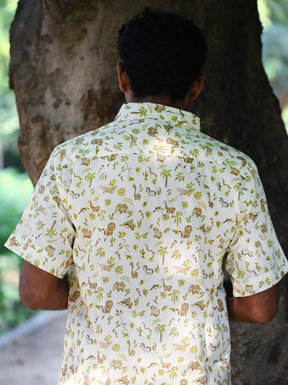 Men's Relaxed Fit Cotton Shirt – Half Sleeves - White Zoo
