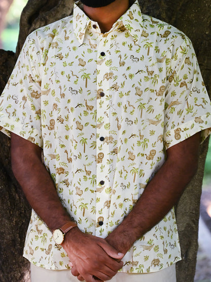 Men's Relaxed Fit Cotton Shirt – Half Sleeves - White Zoo