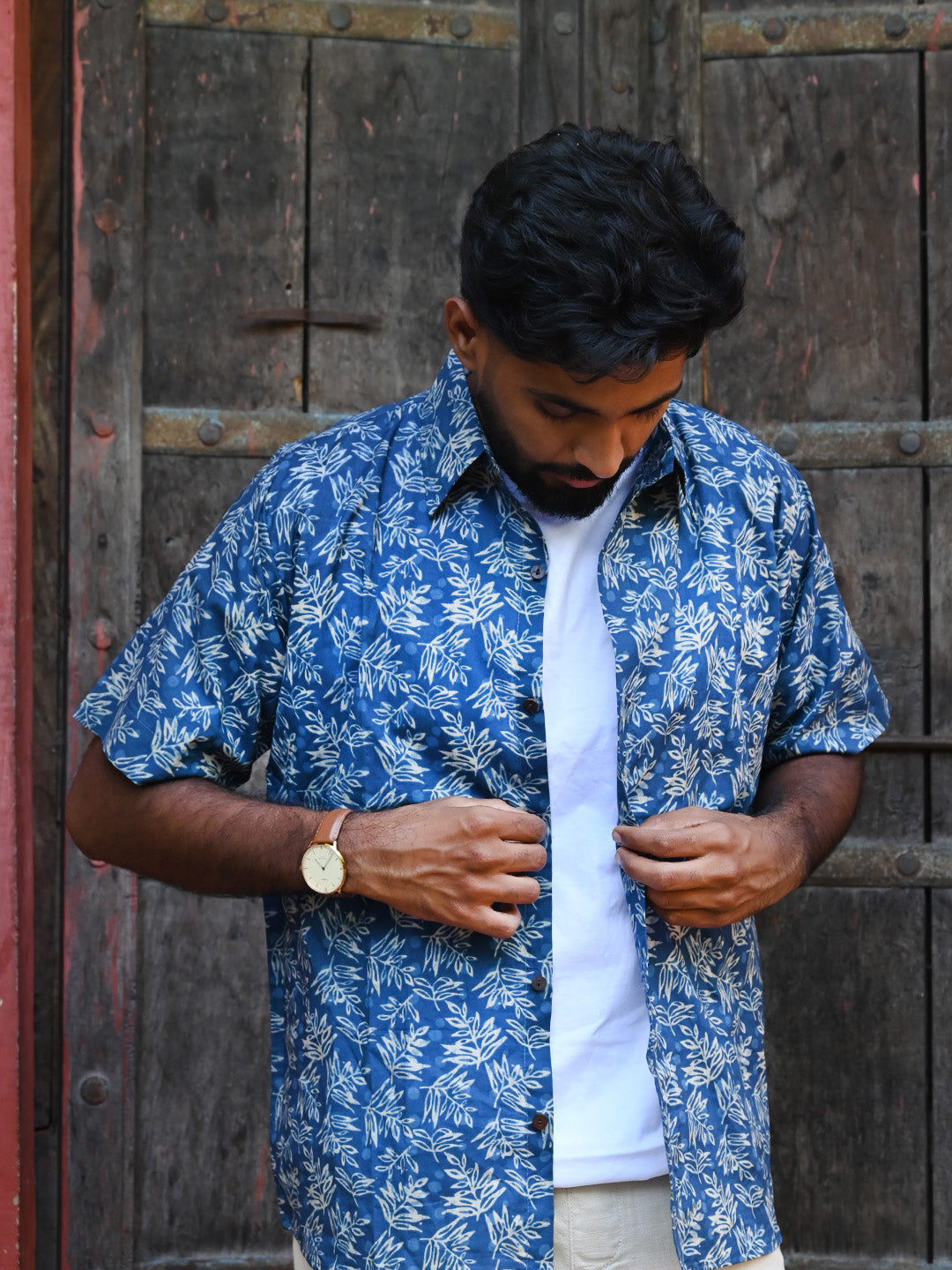 Men's Relaxed Fit Cotton Shirt – Half Sleeves - Indigo Jaal