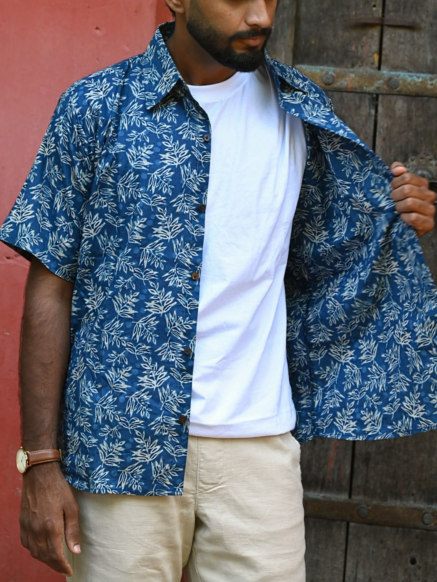 Men's Relaxed Fit Cotton Shirt – Half Sleeves - Indigo Jaal