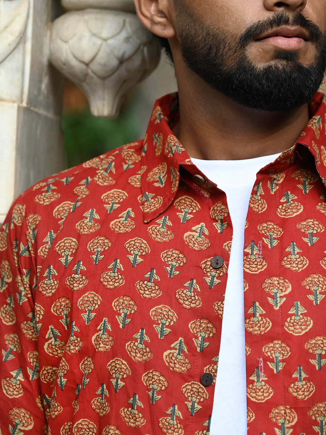 Men's Relaxed Fit Cotton Shirt – Half Sleeves - Red Booty